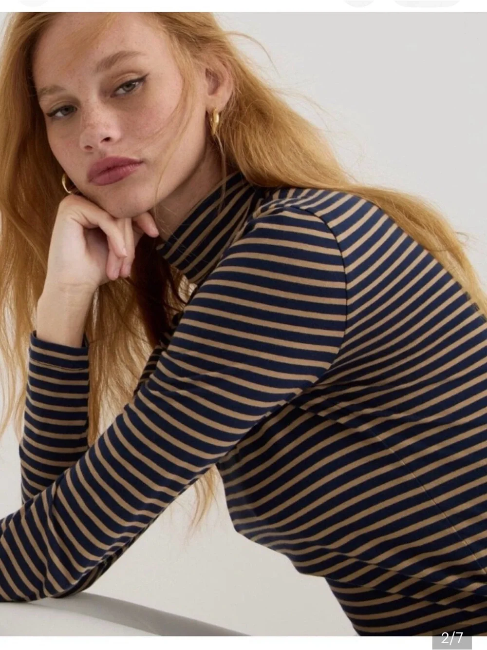 J. Crew Navy/Camel Striped Turtleneck Top Women Size XS Soft Lightweight Casual